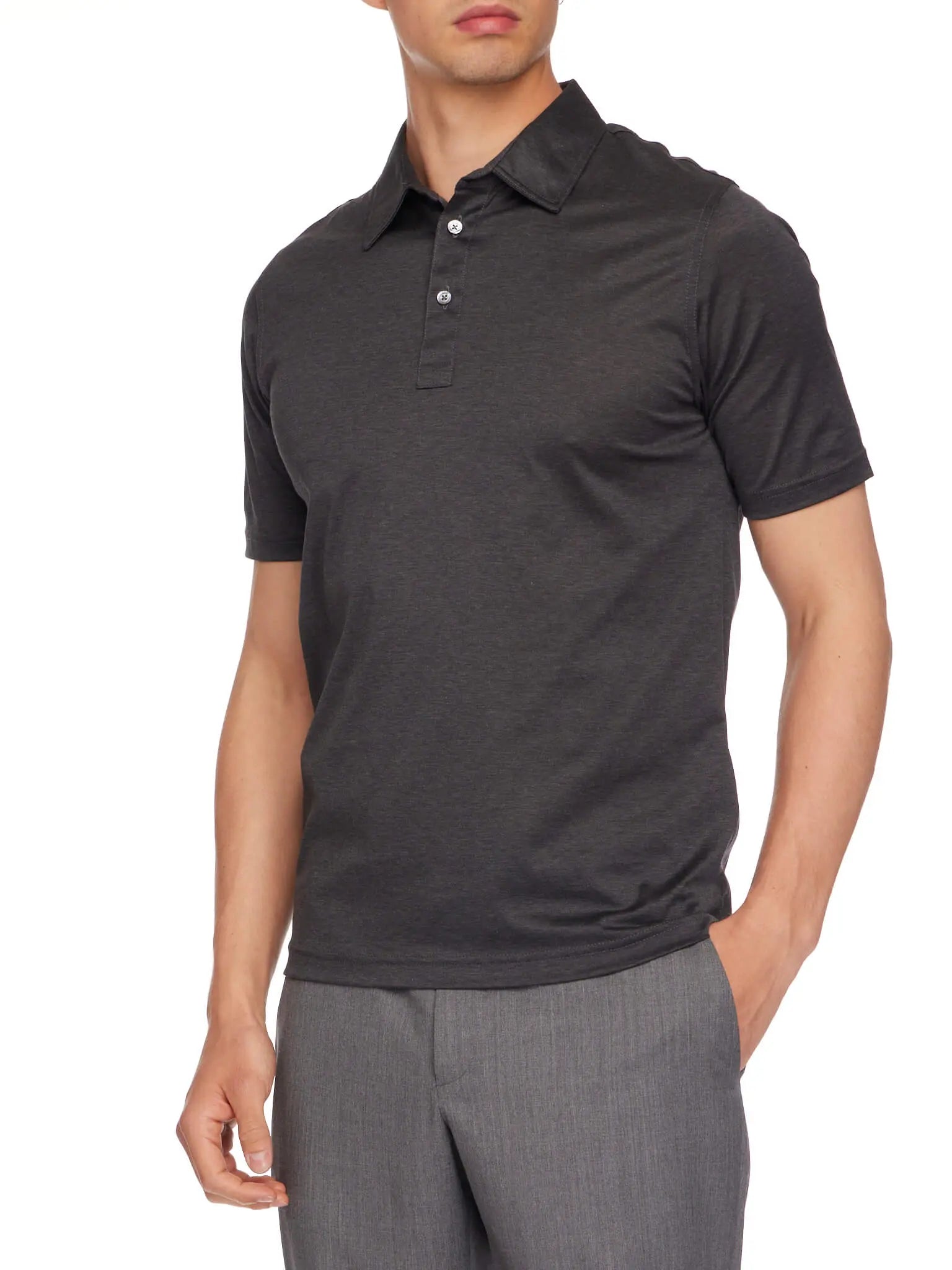Men's Cotton Jersey Polo Shirt in Dark Grey, M