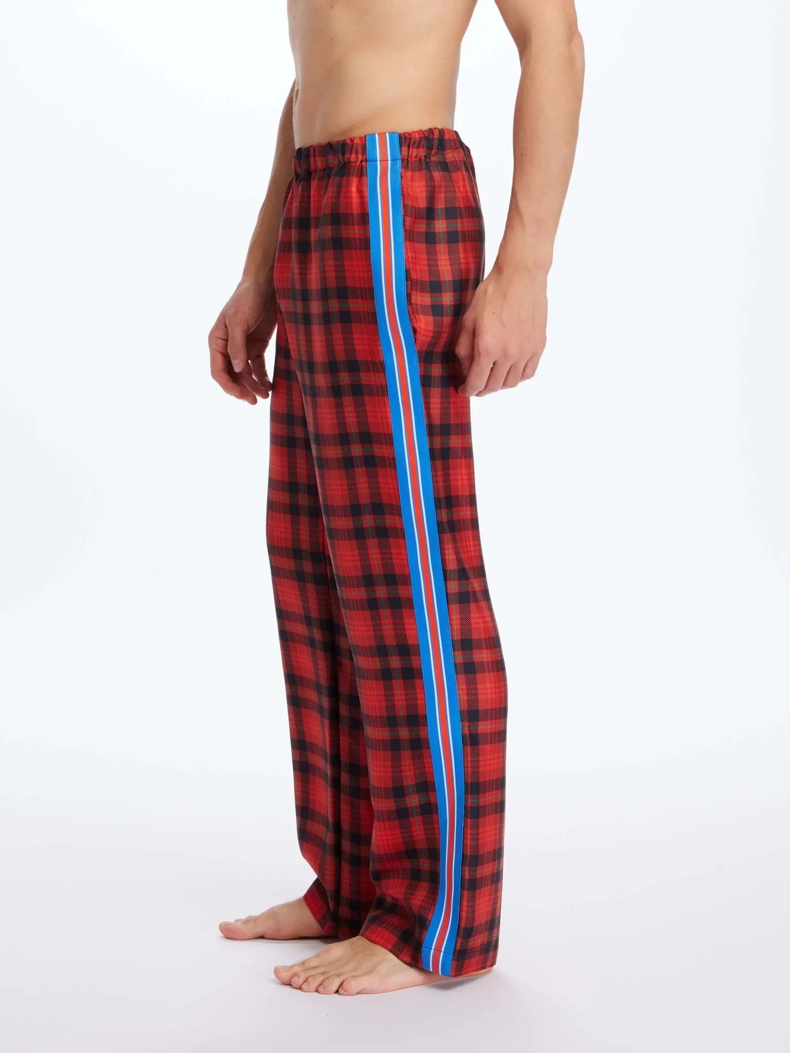 Men’s Royal Stewart Tartan Silk Pajama Pant with Stripe, S