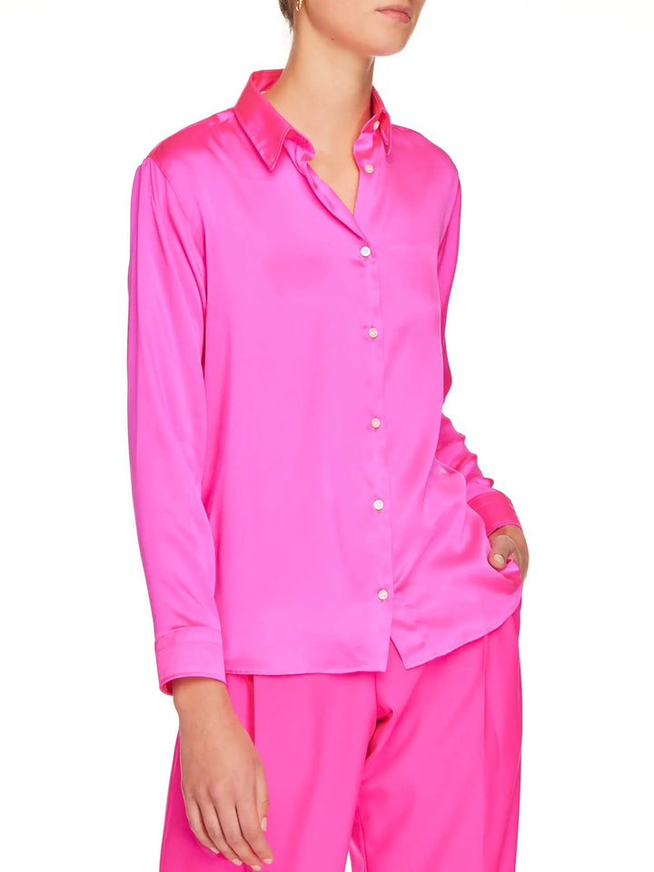 Women’s Glossy Silk Shirt In Fuchsia Pink - Nigel Curtiss