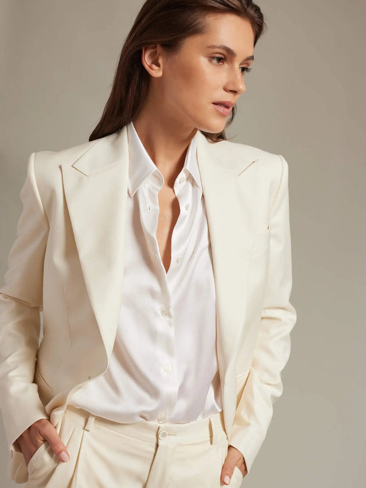 Women's Glossy Silk Shirt In Ivory - Nigel Curtiss