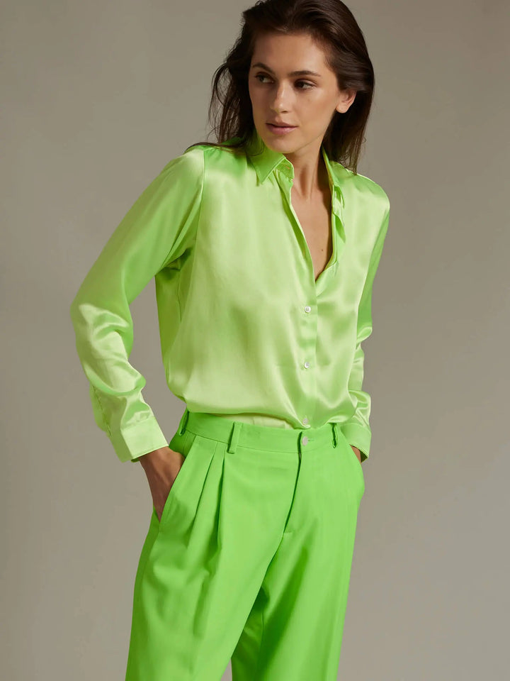 Women’s Glossy Silk Shirt In Lime Green - Nigel Curtiss