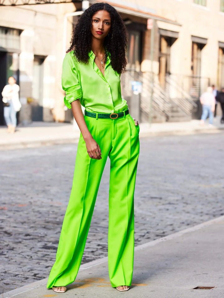 Women’s Glossy Silk Shirt In Lime Green - Nigel Curtiss