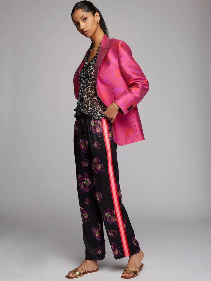 Women's Magenta Jellyfish Floral Silk Pajama Set With Stripe - Nigel Curtiss