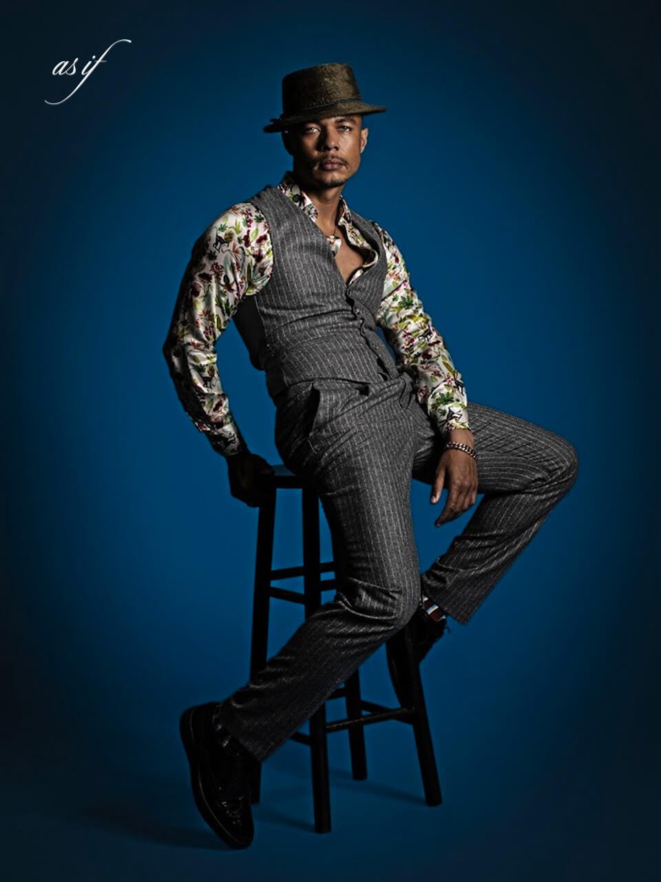 AS IF MAGAZINE: Ismael Cruz Cordova Wearing Nigel Curtiss Custom Velvet Blazer - Nigel Curtiss