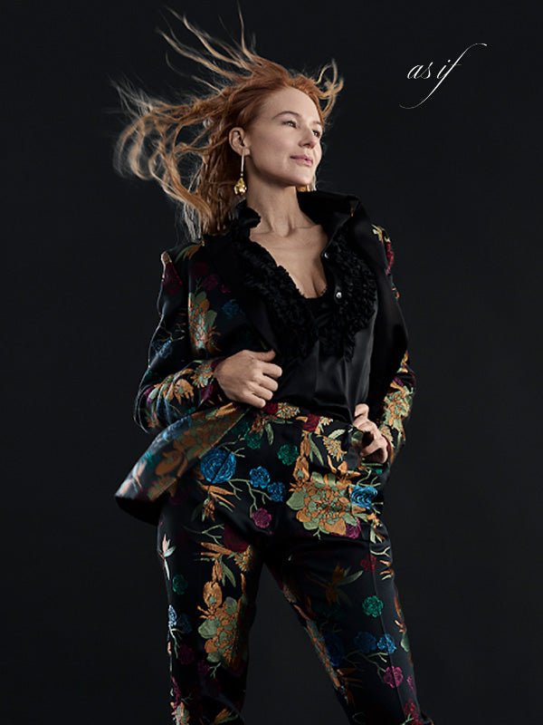 AS IF MAGAZINE: Jewel Wearing the Nigel Curtiss Floral Brocade Tuxedo - Nigel Curtiss