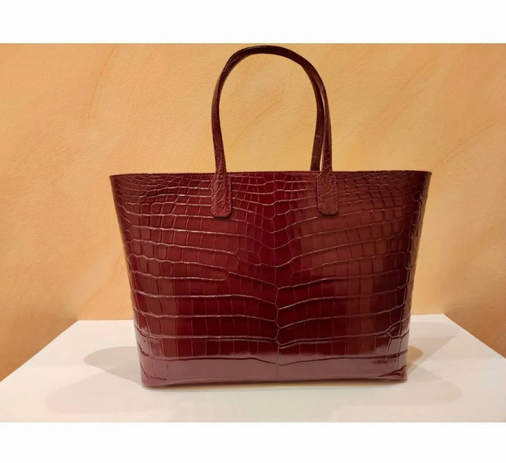 Alligator Leather Tote Bag In Burgundy - Nigel Curtiss