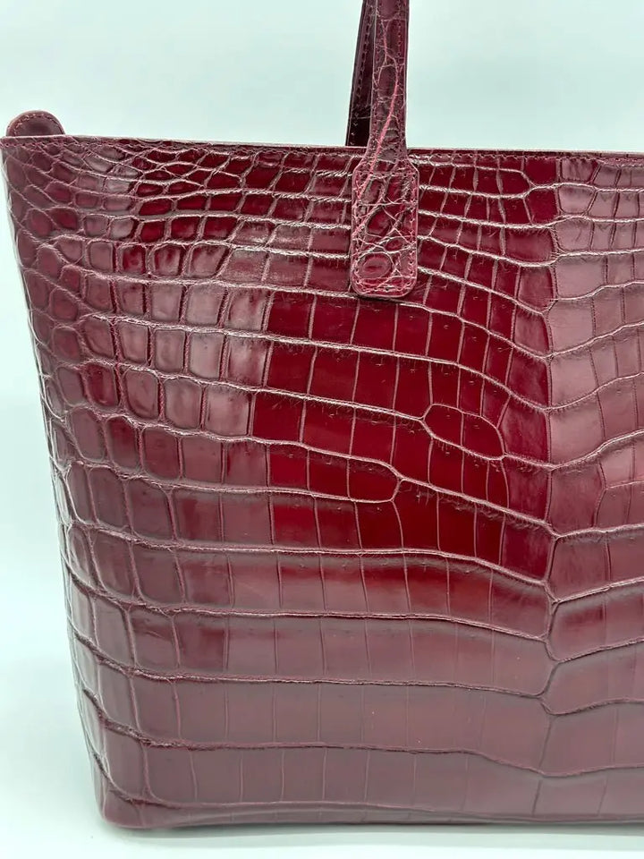 ALLIGATOR TOTE BAG IN BURGUNDY - Nigel Curtiss