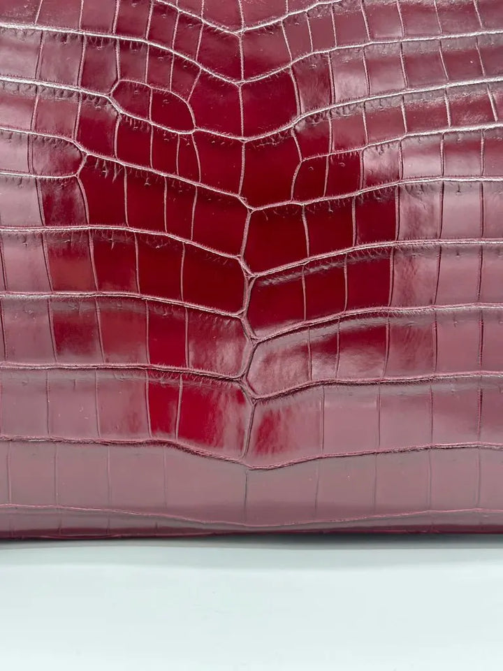ALLIGATOR TOTE BAG IN BURGUNDY - Nigel Curtiss