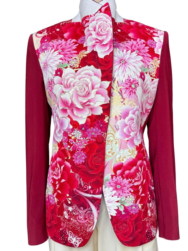 Front view of the GARNET AND BLOOMS KIMONO JACKET - Nigel Curtiss