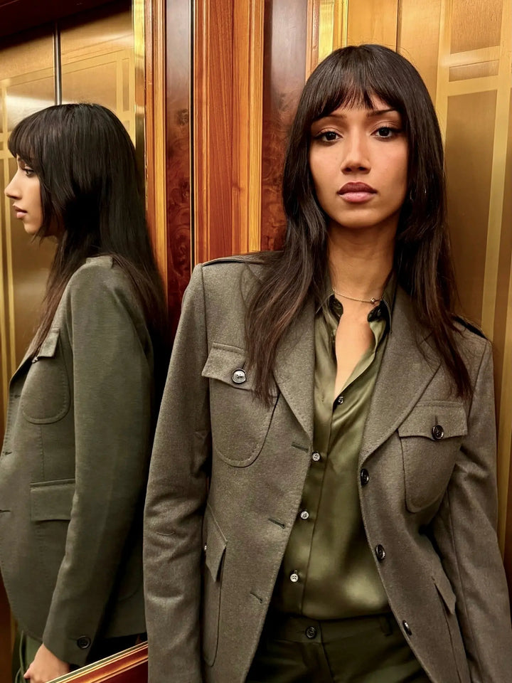 WOMEN'S ARMY GREEN SILK SHIRT - Nigel Curtiss