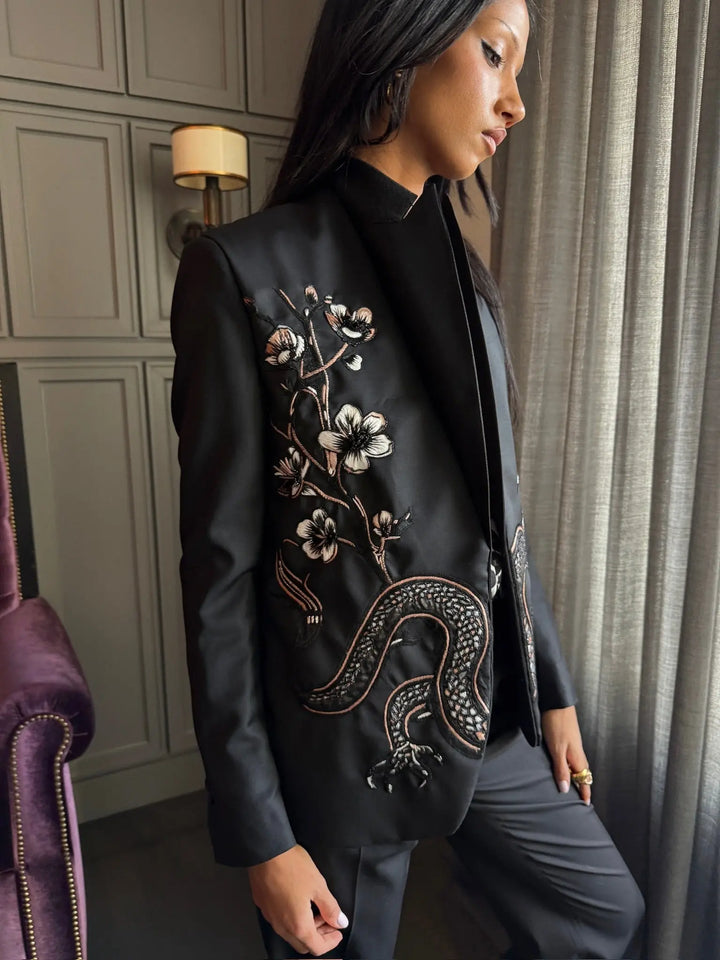 WOMEN'S EMBROIDERED BEADED DRAGON JACKET - Nigel Curtiss