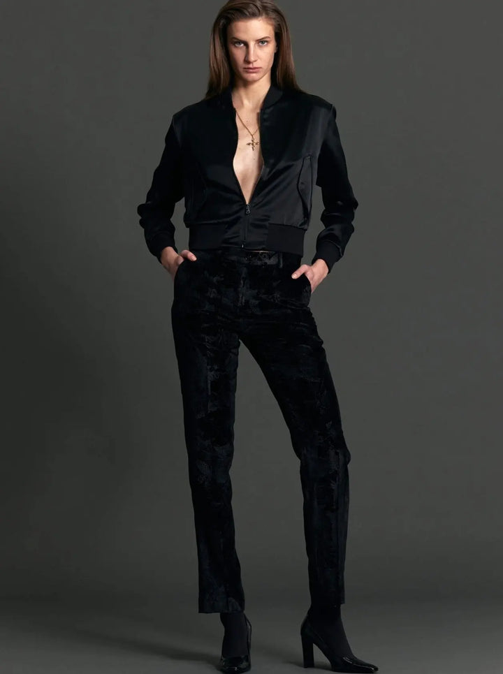 Women's Satin Bomber Jacket In Black - Nigel Curtiss