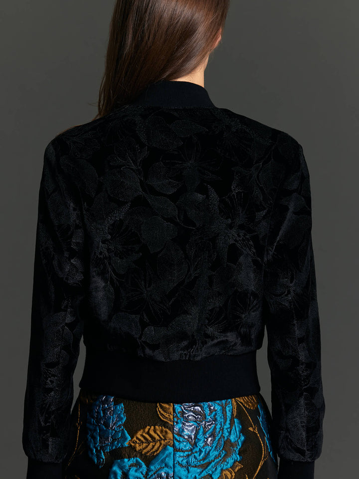 Black Floral Velvet Bomber Jacket - Nigel Curtiss
