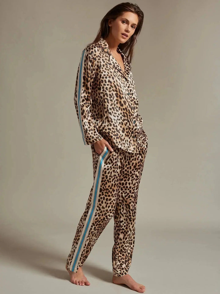 LEOPARD SILK PANT WITH STRIPE *NEW* - Nigel Curtiss