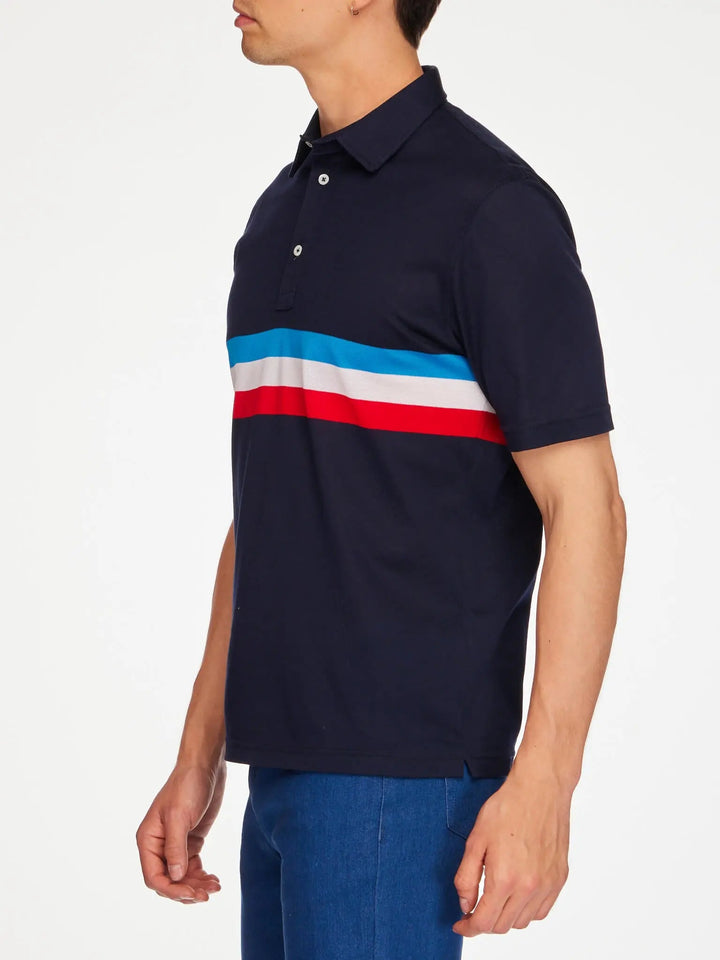 Men's Cotton Jersey Polo Shirt In Blue / White Stripe - Nigel Curtiss
