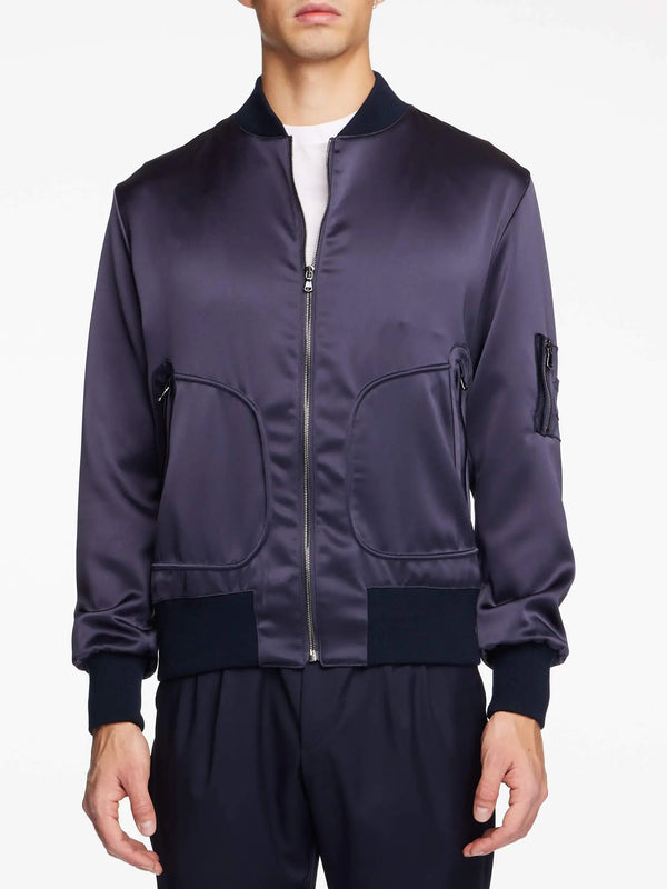 Men's Satin Bomber Jacket in Navy - Nigel Curtiss