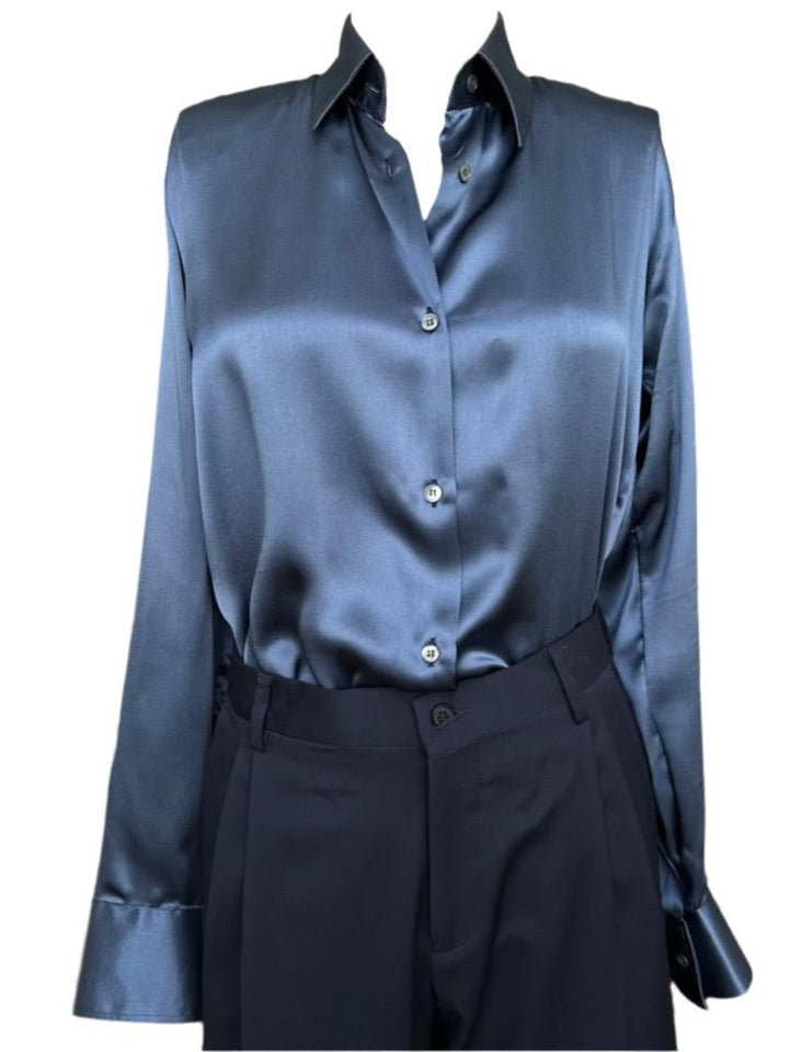 WOMEN'S AIR FORCE BLUE SILK SHIRT - Nigel Curtiss