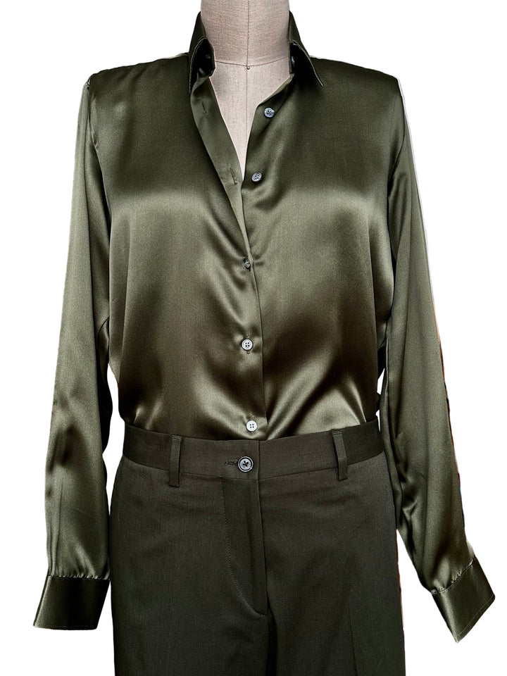 WOMEN'S ARMY GREEN SILK SHIRT - Nigel Curtiss