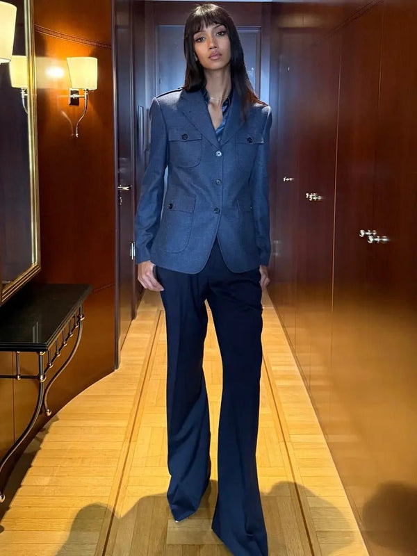 Women's Baggy Double Pleated Pant In Navy - Nigel Curtiss