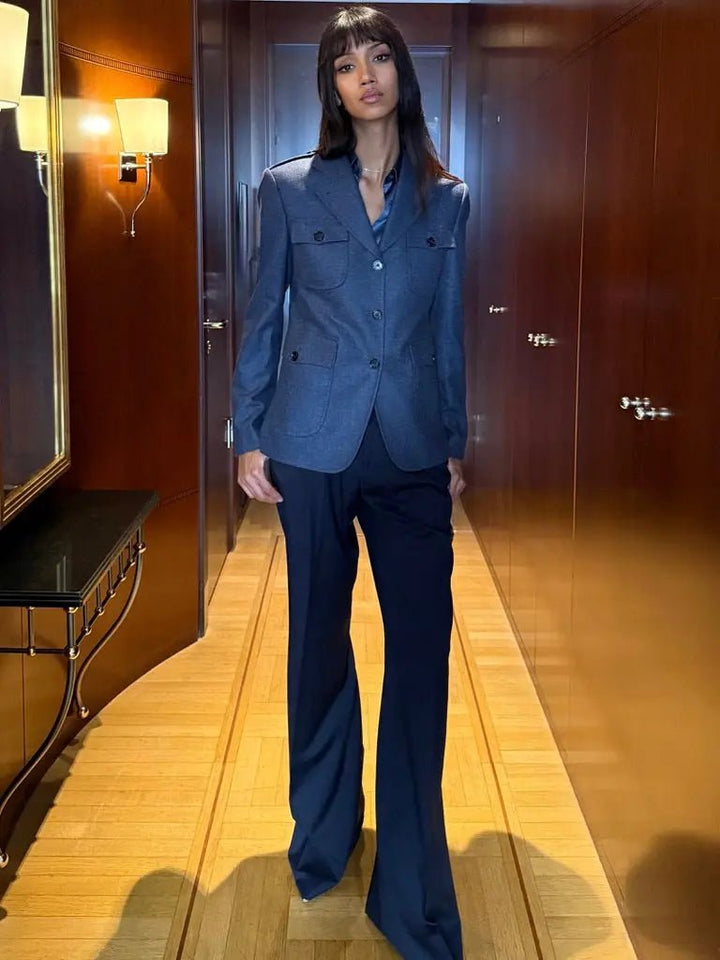 Women's Baggy Double Pleated Pant In Navy - Nigel Curtiss