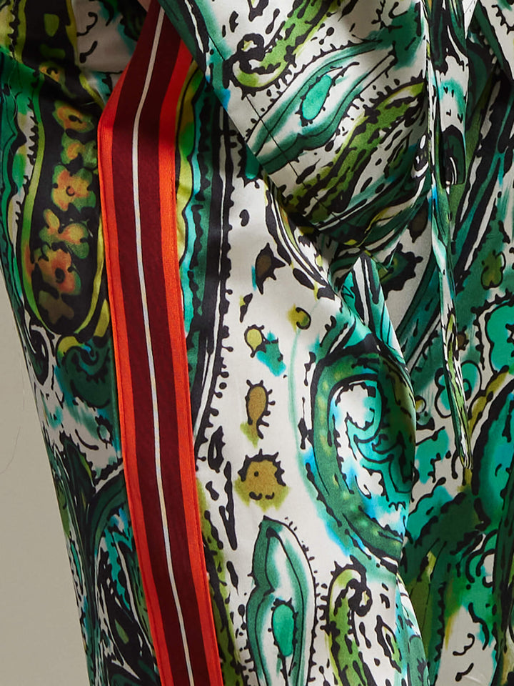 Women's Emerald Paisley Silk Pajama Pant With Stripe - Nigel Curtiss