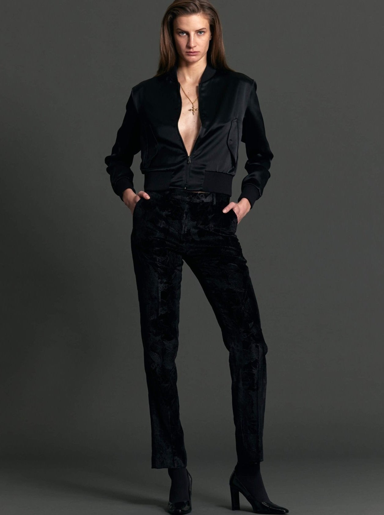 Women's Satin Bomber Jacket In Black - Nigel Curtiss Women's Satin Bomber Jacket In Black - Nigel Curtiss