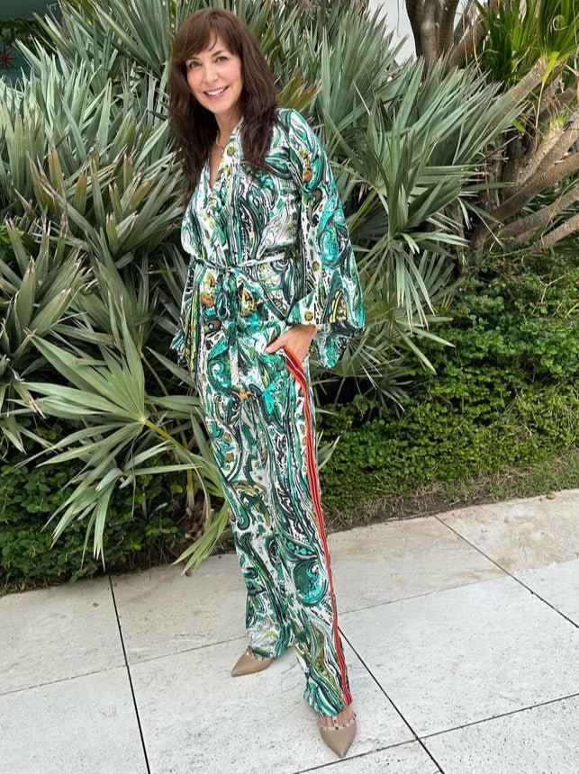 Women's Short Kimono Wrap in Emerald Paisley - Nigel Curtiss