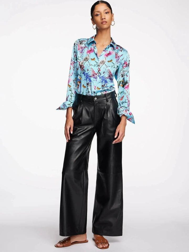 Women's Baggy Double Pleated Leather Pants - Nigel Curtiss