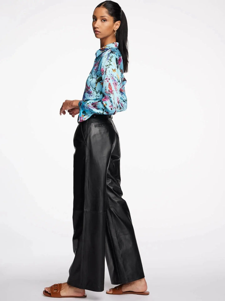 Women's Baggy Double Pleated Leather Pants - Nigel Curtiss