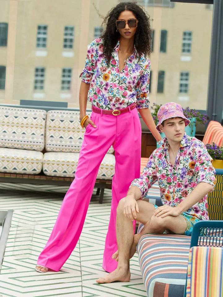 Women’s Lightweight Cool Wool Pleated Pant In Fuchsia Pink - Nigel Curtiss