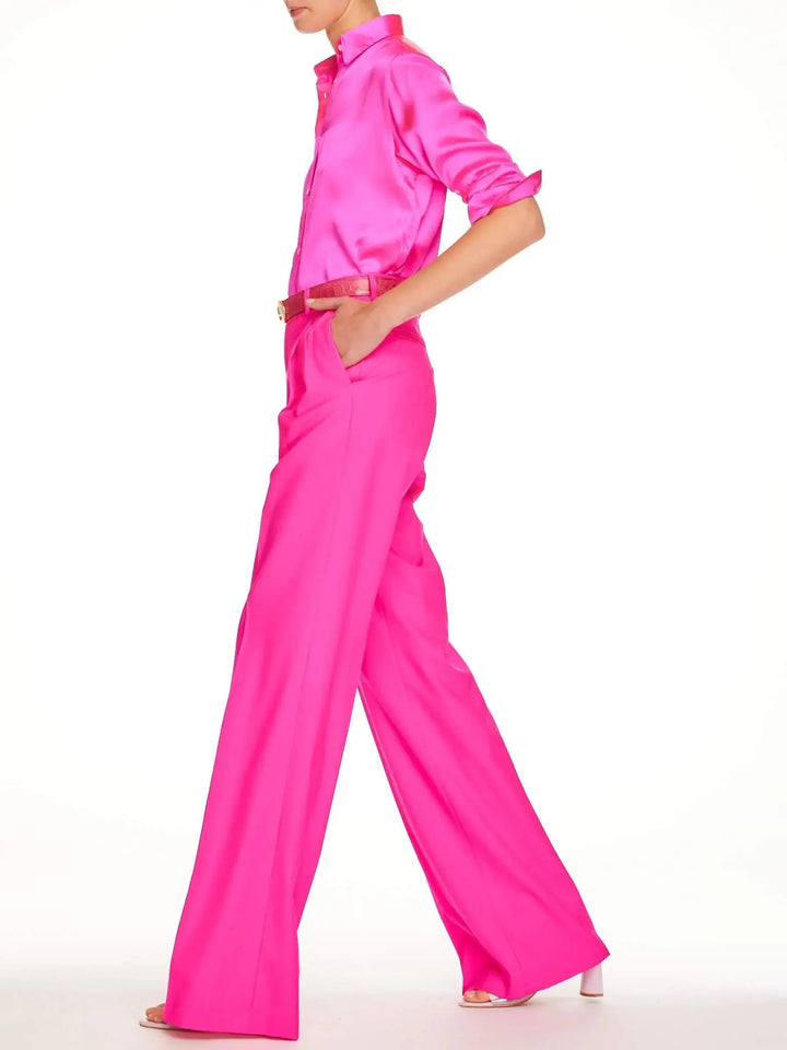 Women’s Lightweight Cool Wool Pleated Pant In Fuchsia Pink - Nigel Curtiss