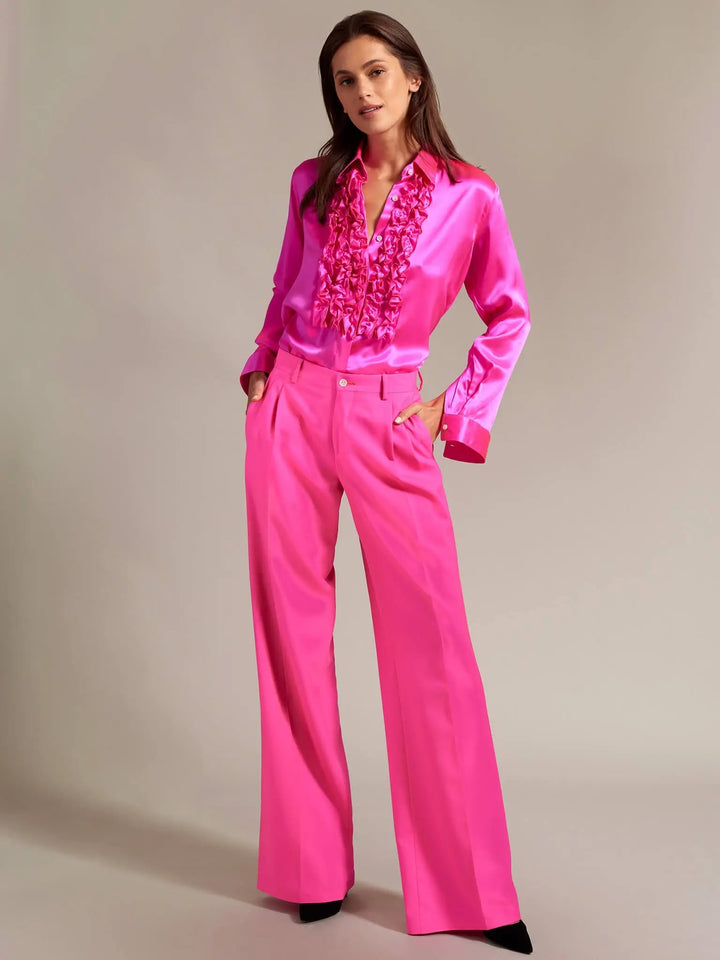 Women’s Lightweight Cool Wool Pleated Pant In Fuchsia Pink - Nigel Curtiss