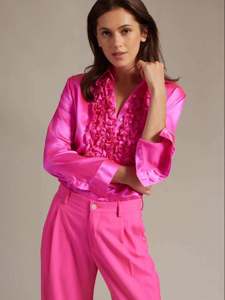 Women’s Lightweight Cool Wool Pleated Pant In Fuchsia Pink - Nigel Curtiss