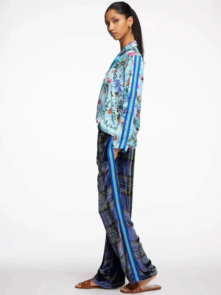 Women's Birds And Butterflies Silk Pajama Set With Stripe - Nigel Curtiss