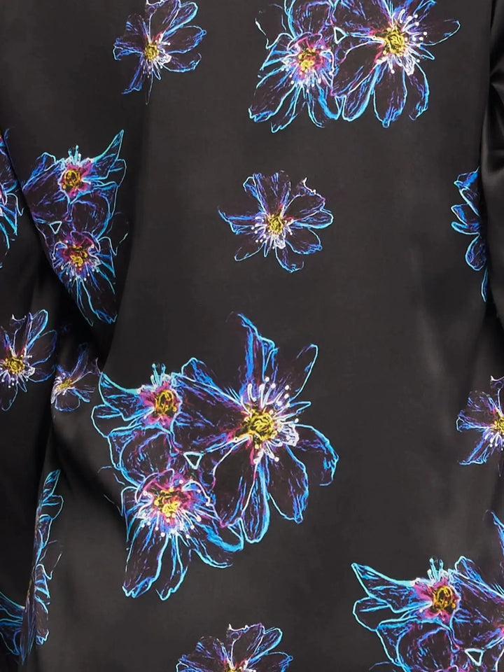 Women's Blue Jellyfish Floral Silk Pajama Set With Stripe - Nigel Curtiss