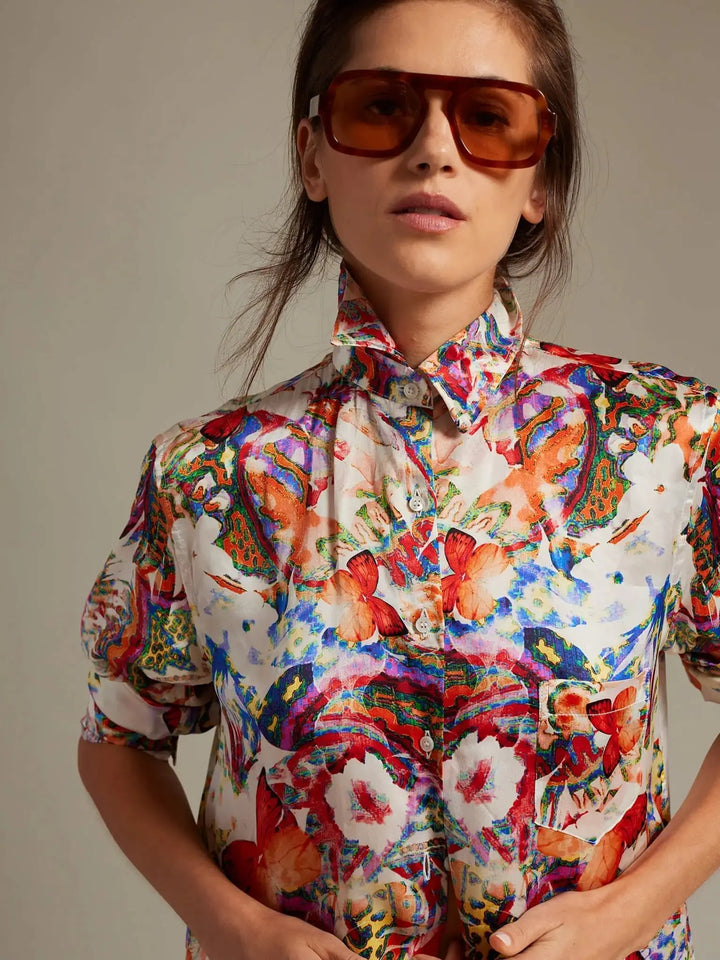 Women’s Butterfly Kaleidoscope Silk Shirt - Nigel Curtiss