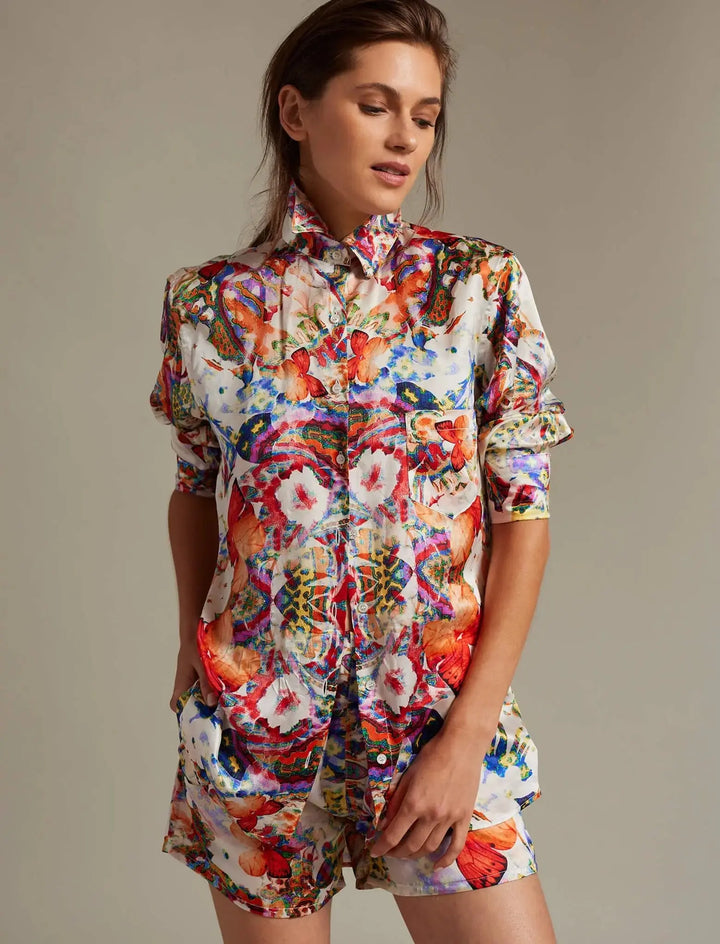 Women’s Butterfly Kaleidoscope Silk Shirt - Nigel Curtiss