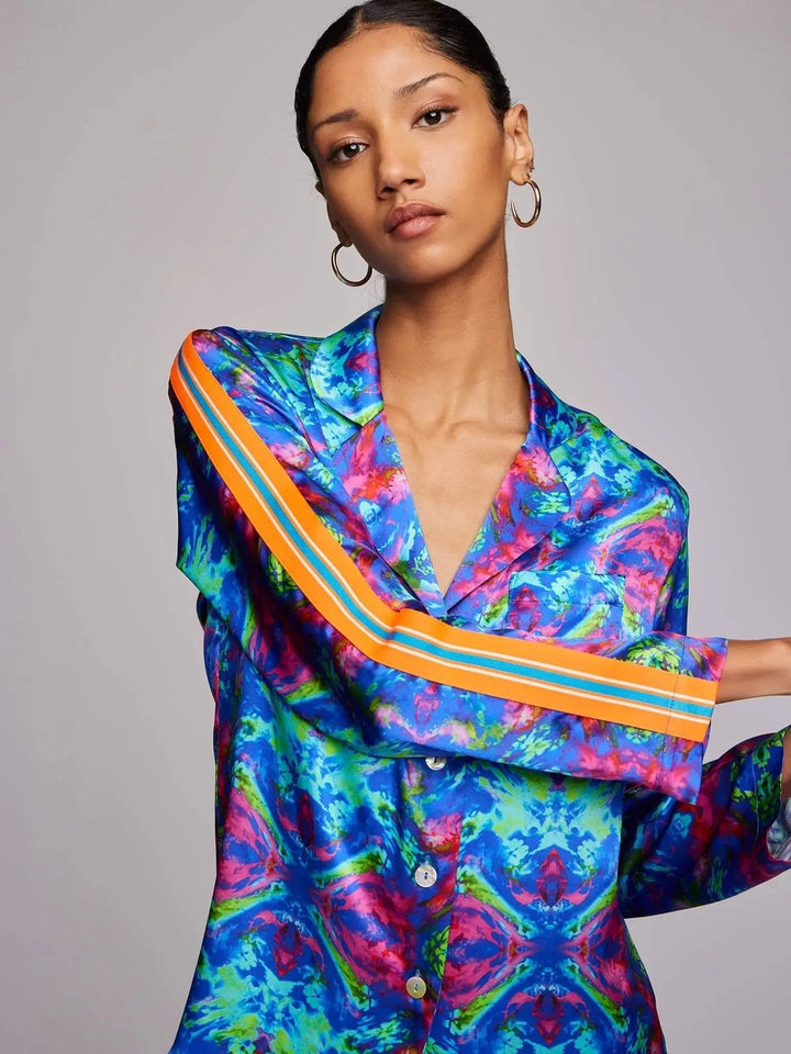 Women's Kaleidoscope Dreams Silk Pajama Set With Stripe - Nigel Curtiss