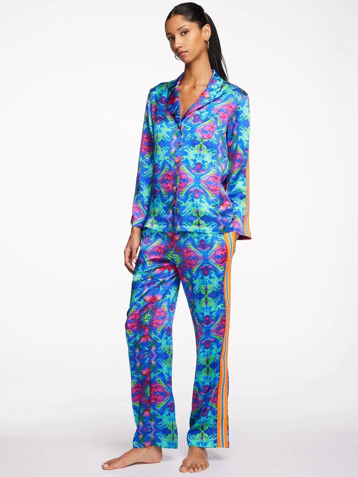 Women's Kaleidoscope Dreams Silk Pajama Set With Stripe - Nigel Curtiss