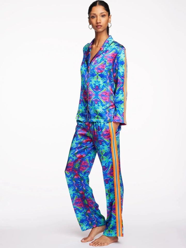 Women's Kaleidoscope Dreams Silk Pajama Set With Stripe - Nigel Curtiss