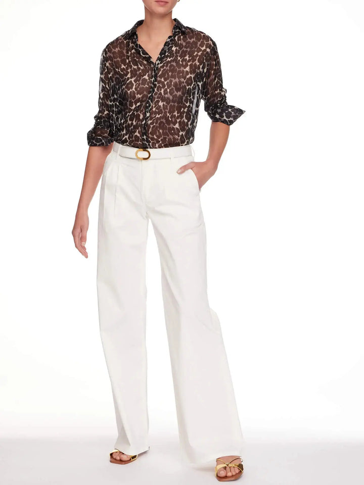 Women's Leopard Silk Chiffon Blouse In Brown - Nigel Curtiss