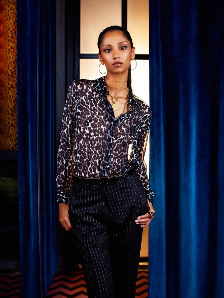 Women's Leopard Silk Chiffon Blouse In Brown - Nigel Curtiss