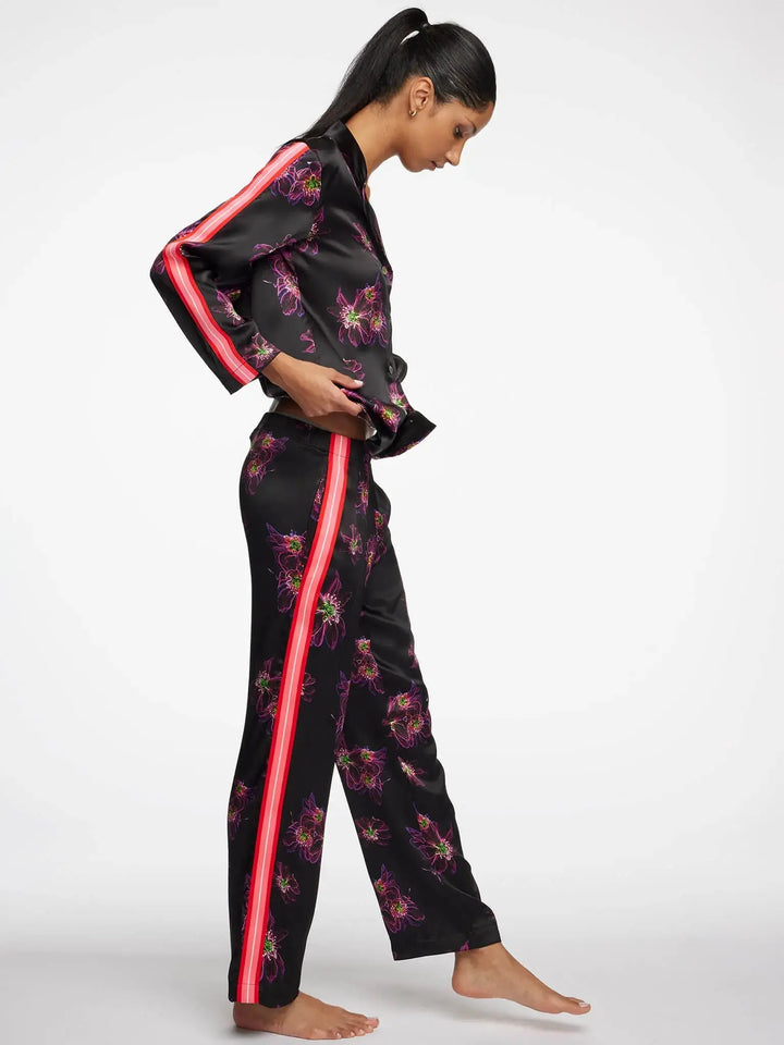 Women's Magenta Jellyfish Floral Silk Pajama Set With Stripe - Nigel Curtiss