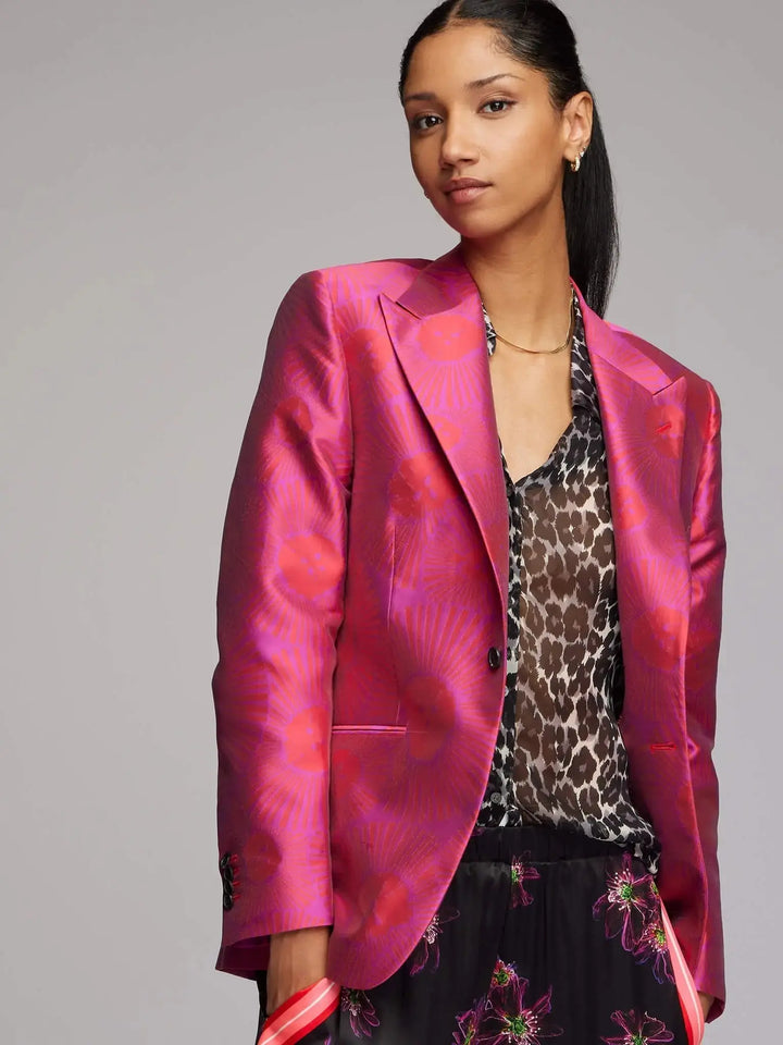 Women's Magenta Jellyfish Floral Silk Pajama Set With Stripe - Nigel Curtiss