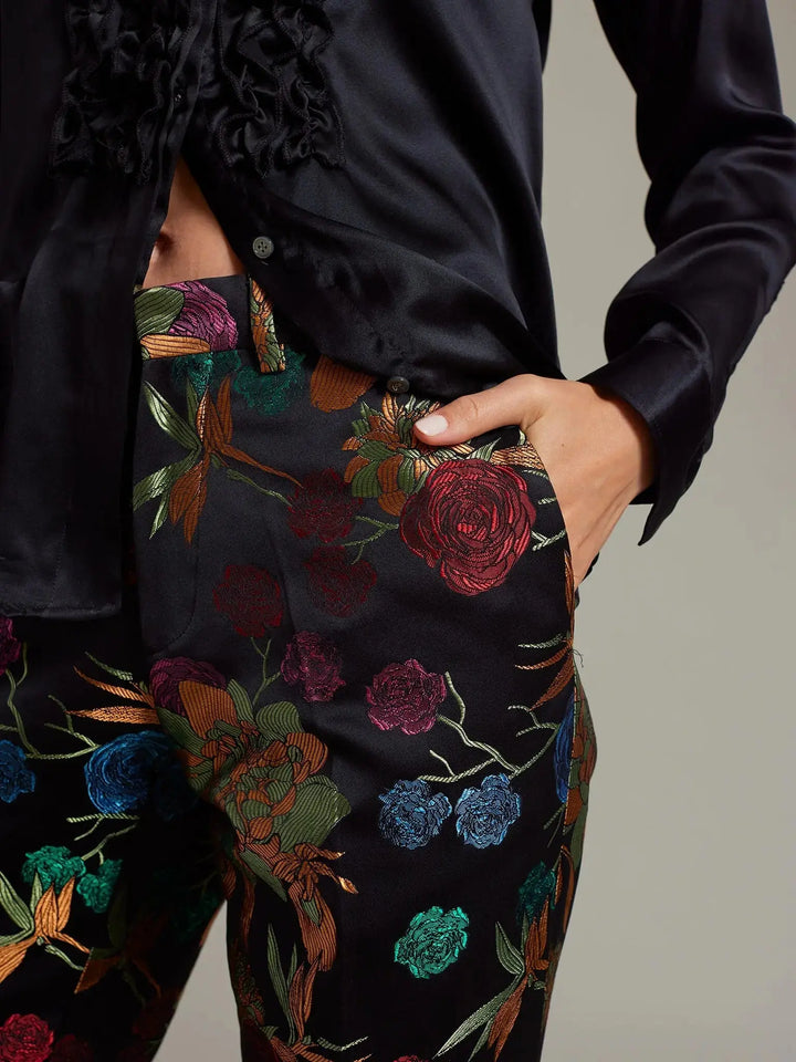 Women's Ruffle Front Silk Shirt In Black - Nigel Curtiss