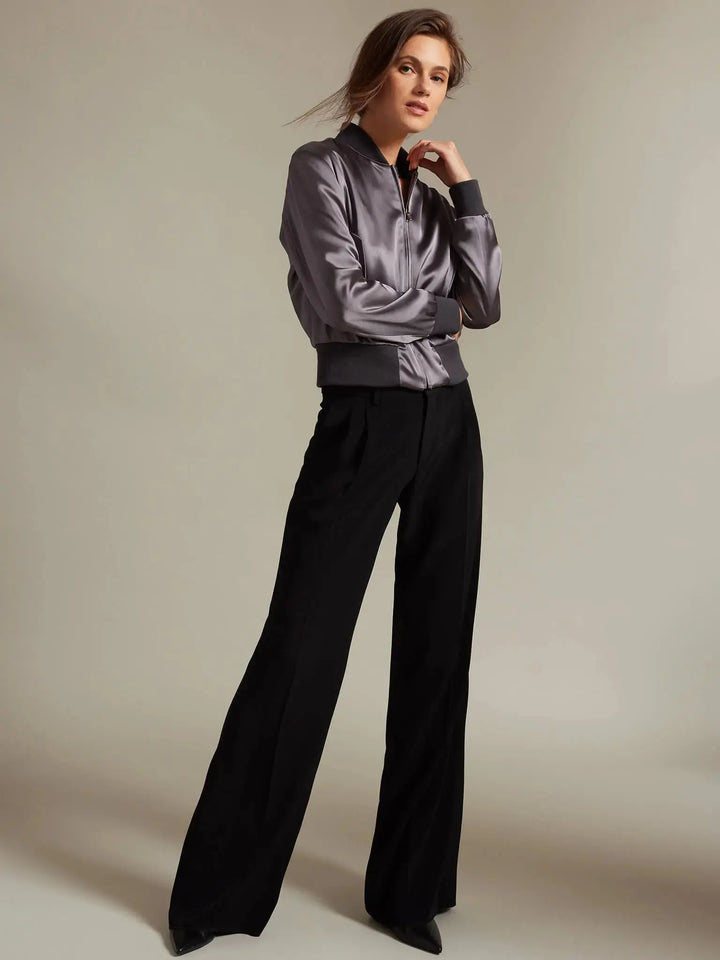 Women's Satin Bomber Jacket In Charcoal - Nigel Curtiss