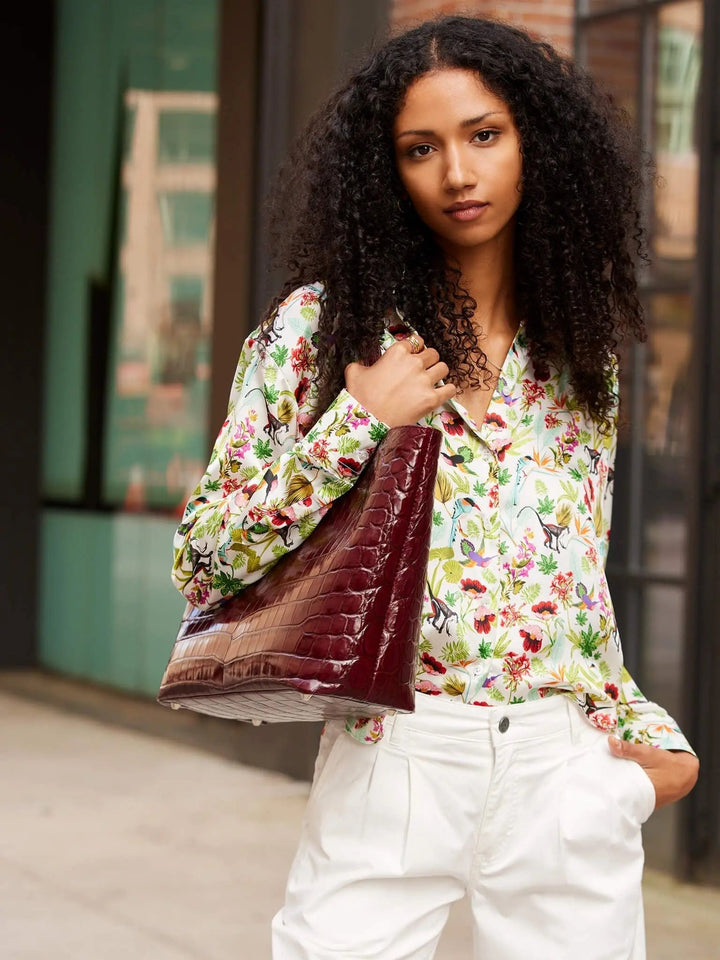 Alligator Tote Bag in Burgundy