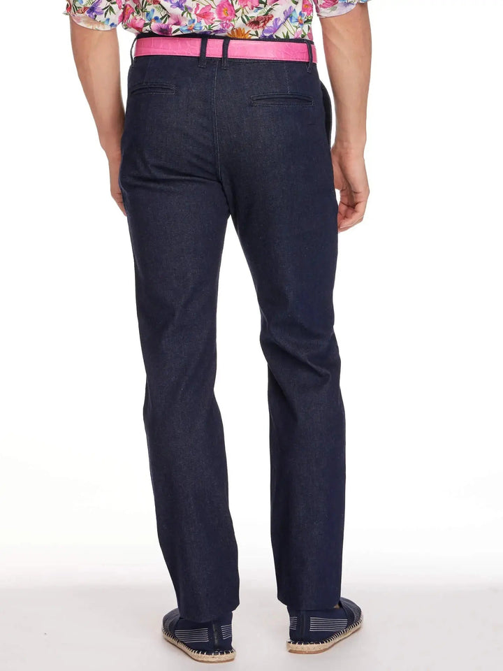 Men's 1 Pleat Stretch Denim Jean In Dark Blue - Nigel Curtiss