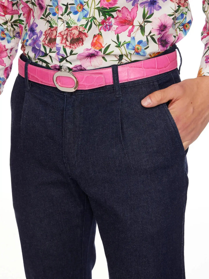 Men's 1 Pleat Stretch Denim Jean In Dark Blue - Nigel Curtiss