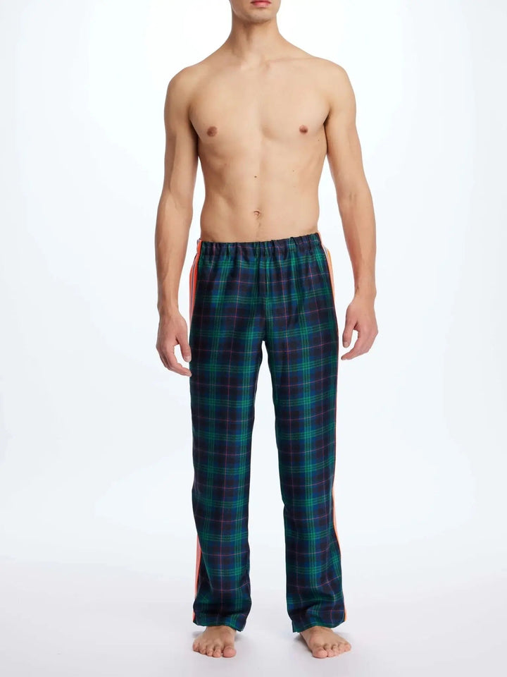 Men's Blackwatch Tartan Silk Pajama Pants With Stripe - Nigel Curtiss